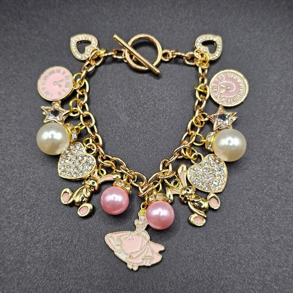 Gold and Pink Charm Bracelet - Picture 1 of 1
